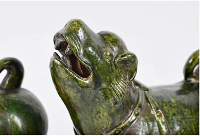 Pair Han Style Green Glazed Dogs