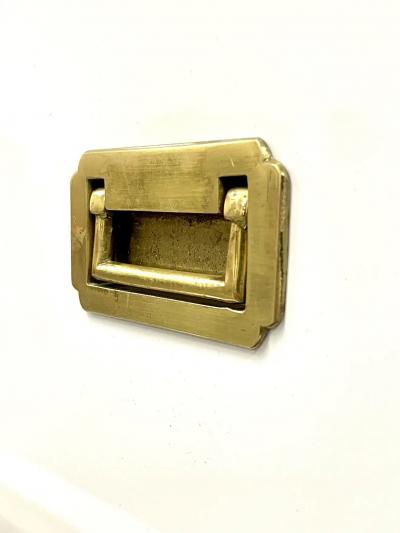 Pair Hollywood Regency Campaign Cabinets Commodes Nightstands White Lacquer