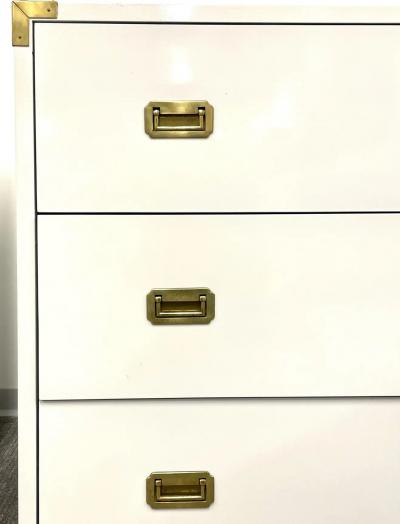 Pair Hollywood Regency Campaign Cabinets Commodes Nightstands White Lacquer