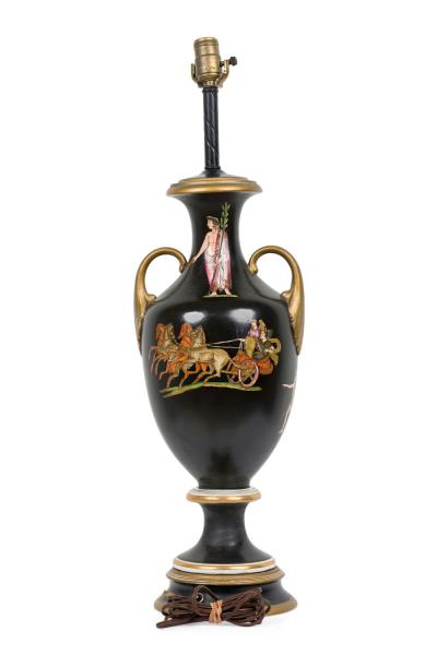 Pair Important English Victorian Ceramic Urns adapted as Lamps by Samuel Alcott