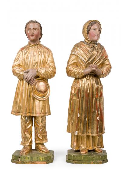 Pair Important Large Painted and parcel Gilt Figuires Italian
