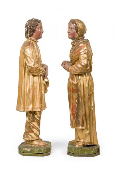 Pair Important Large Painted and parcel Gilt Figuires Italian