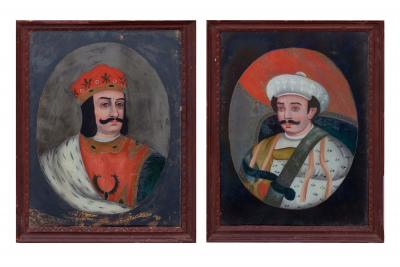 Pair Indian Reverse Glass Paintings