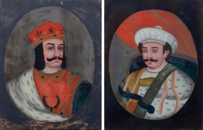 Pair Indian Reverse Glass Paintings