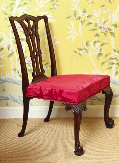 Pair Irish Chippendale Period Carved Mahogany Side Chairs