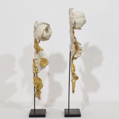 Pair Italian 18 19th Century Hand Carved Giltwood Floral Ornaments