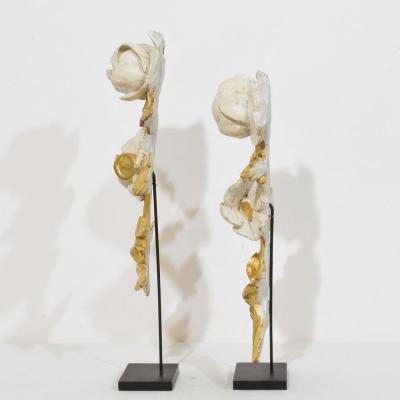 Pair Italian 18 19th Century Hand Carved Giltwood Floral Ornaments