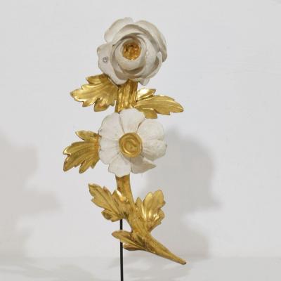 Pair Italian 18 19th Century Hand Carved Giltwood Floral Ornaments