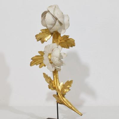 Pair Italian 18 19th Century Hand Carved Giltwood Floral Ornaments