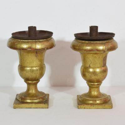 Pair Italian 19th Century Carved Giltwood Medici Vase Candleholders