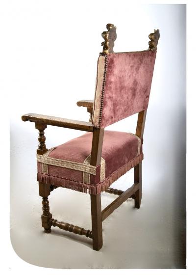 Pair Italian Baroque Walnut Hall Chairs