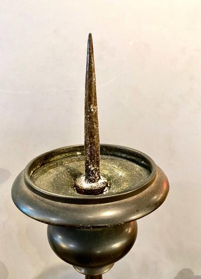 Pair Italian Late 17th Century Bronze Pricket Candlesticks
