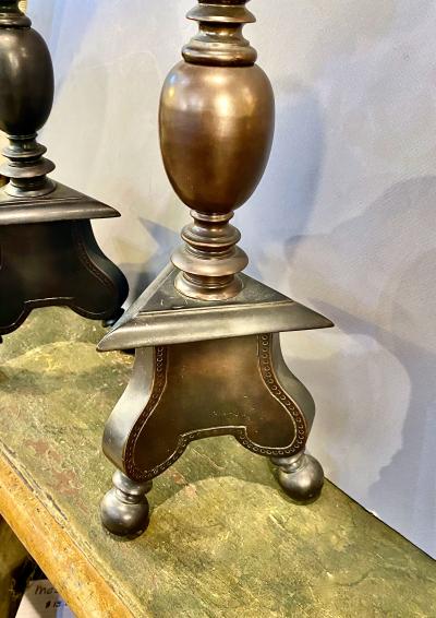Pair Italian Late 17th Century Bronze Pricket Candlesticks
