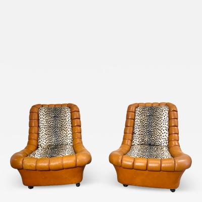 Pair Italian Leather Lounge Chairs 1970
