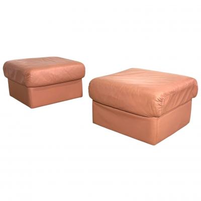 Pair Italian Leather Ottomans 1960
