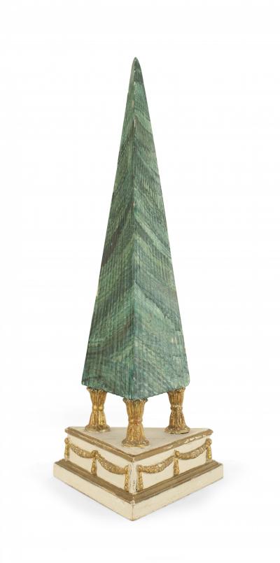Pair Italian Neo Classic Faux Malachite Obelisks 1