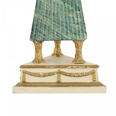 Pair Italian Neo Classic Faux Malachite Obelisks 1