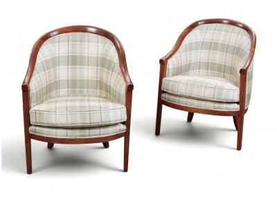 Pair Italian Neoclassical Tub or Barrel Back Bergeres c 1800