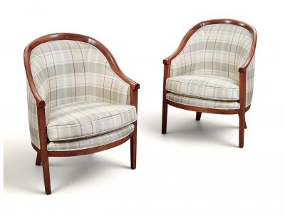 Pair Italian Neoclassical Tub or Barrel Back Bergeres c 1800
