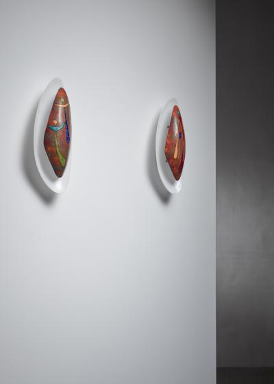 Pair Italian Wall Appliques With Figurative Enamel