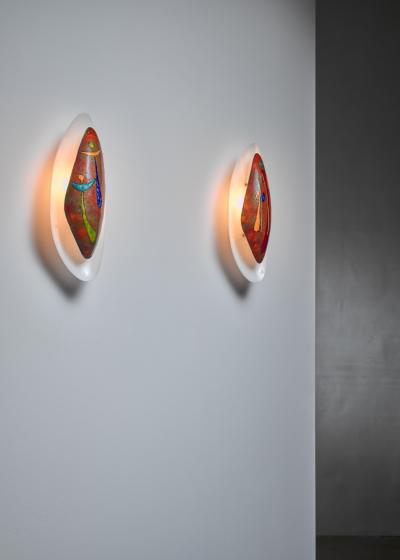Pair Italian Wall Appliques With Figurative Enamel