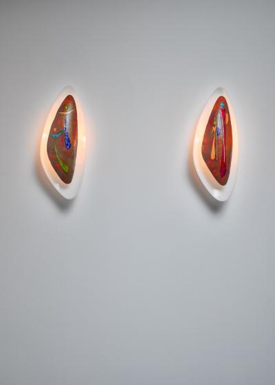 Pair Italian Wall Appliques With Figurative Enamel