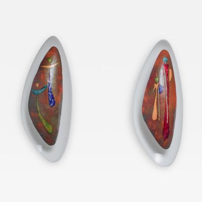 Pair Italian Wall Appliques With Figurative Enamel