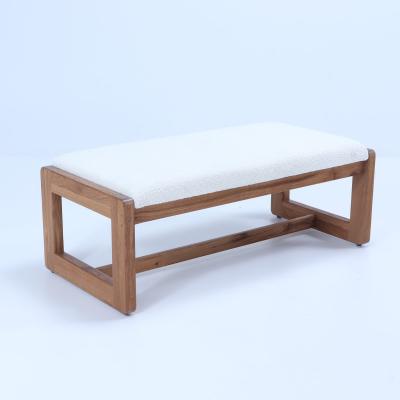 Pair Italian contemporary oak benches done in a boucle white fabric