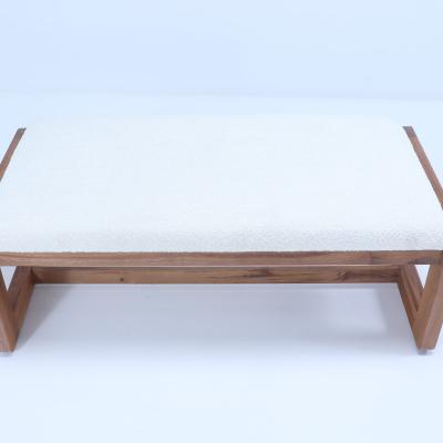 Pair Italian contemporary oak benches done in a boucle white fabric