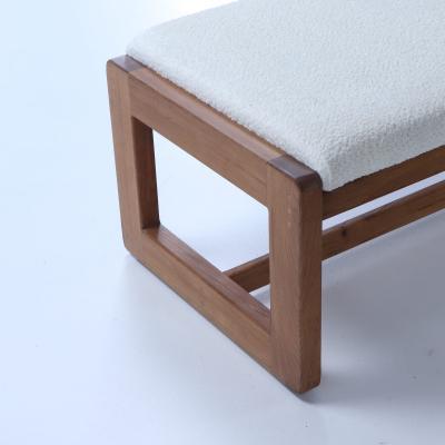 Pair Italian contemporary oak benches done in a boucle white fabric