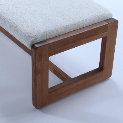 Pair Italian contemporary oak benches done in a boucle white fabric