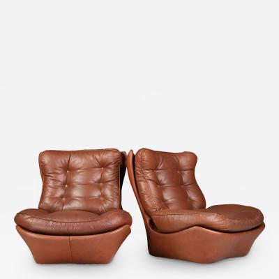 Pair Italian post modern Leather Slipper Lounge Chairs
