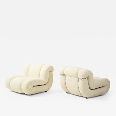Pair Ivory Boucle Velasquez Modular Lounge Chairs by Mimo Padova Italy 1970s