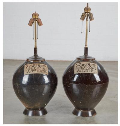Pair Japanese Edo period Storage Jar as Lamps Billy Haines Attributed