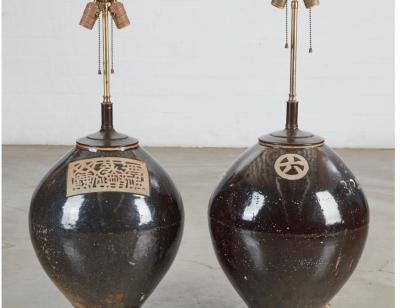 Pair Japanese Edo period Storage Jar as Lamps Billy Haines Attributed