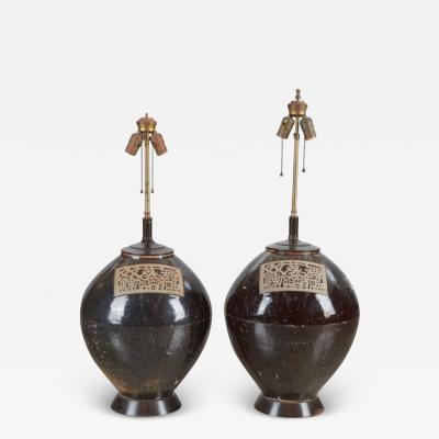 Pair Japanese Edo period Storage Jar as Lamps Billy Haines Attributed