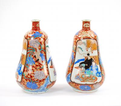 Pair Japanese Imari Gourd Shaped Porcelain Vases