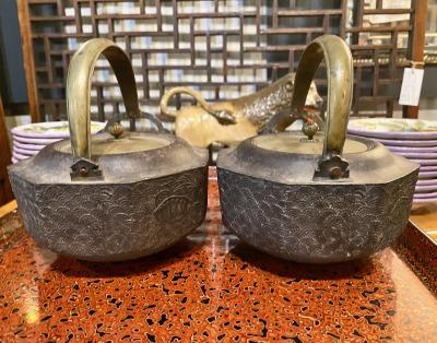 Pair Japanese Late Edo Early Meiji Choshis or Sake Ewers