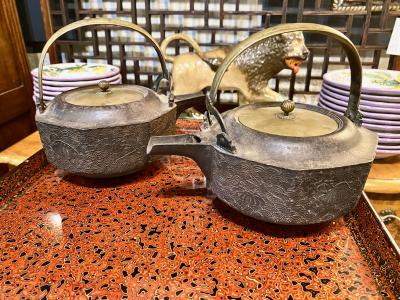 Pair Japanese Late Edo Early Meiji Choshis or Sake Ewers