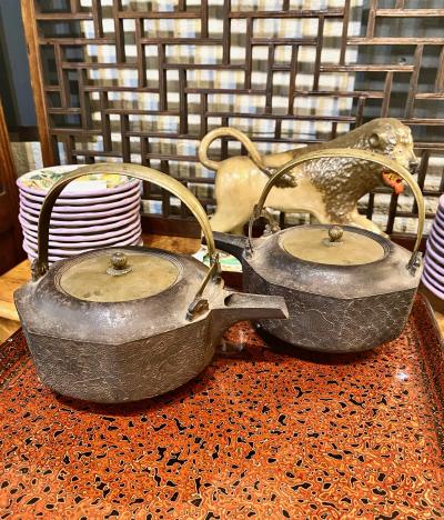 Pair Japanese Late Edo Early Meiji Choshis or Sake Ewers