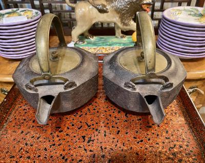 Pair Japanese Late Edo Early Meiji Choshis or Sake Ewers