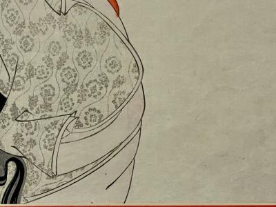 Pair Japanese Woodblock Matted Custom Ebony Frames 