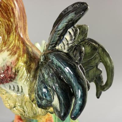 Pair Jerome Massier Hen Cockerel Figural Vases by P Perret