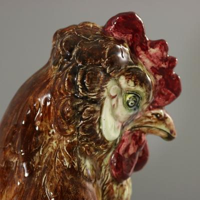 Pair Jerome Massier Hen Cockerel Figural Vases by P Perret