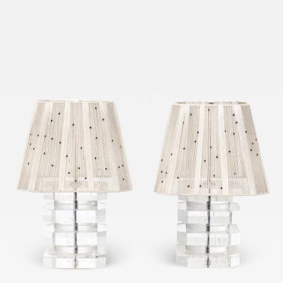 Pair Karl Springer Stacked Lucite Lamps 1960