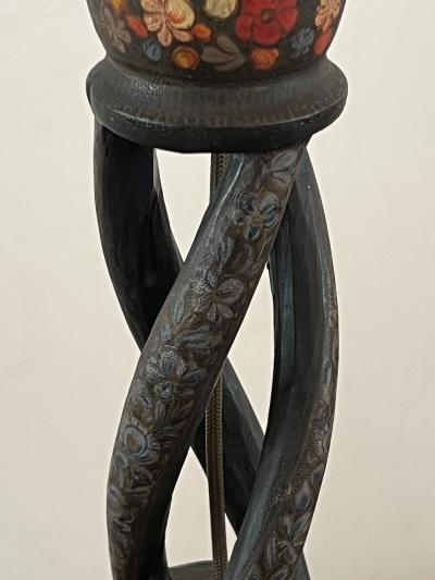 Pair Kashmiri Lacquer Papier M ch Candlestick Lamps