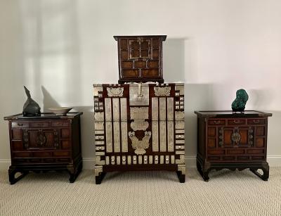 Pair Korean Lacquered Head side Chests Morijangs Joseon Dynasty