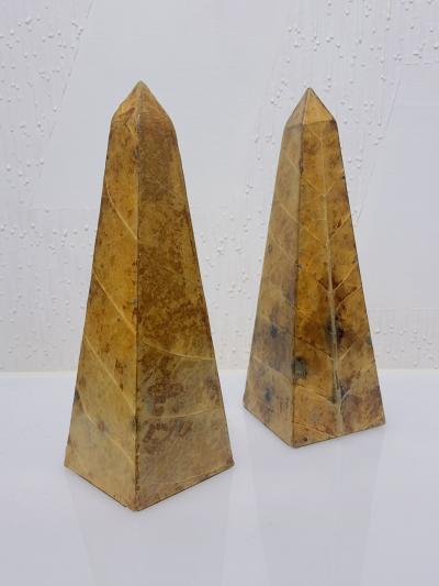 Pair Lacquered Tobacco Leaf Obelisk Giovanni Patrini Italy 1980