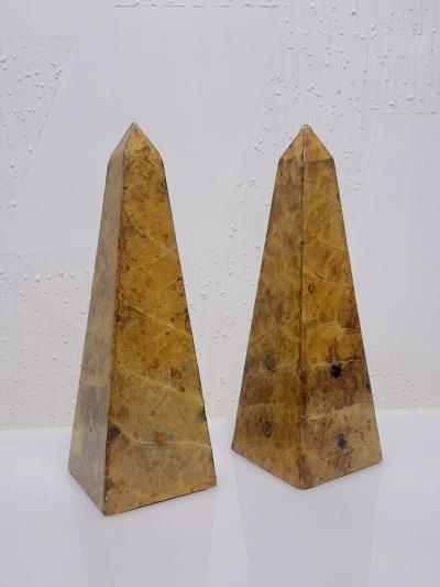 Pair Lacquered Tobacco Leaf Obelisk Giovanni Patrini Italy 1980