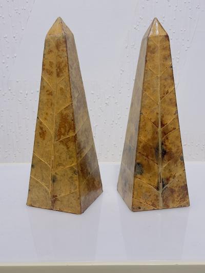 Pair Lacquered Tobacco Leaf Obelisk Giovanni Patrini Italy 1980